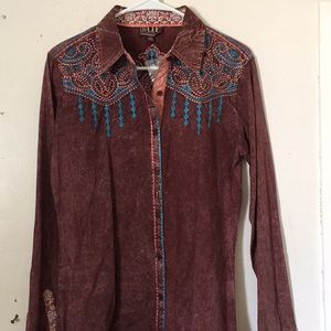 Cowgirl up embroidered button up shirt brand new